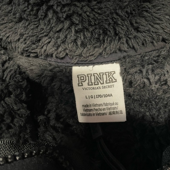 PINK Sherpa pullover sweater black large 1/4 zip teddy bear jacket - Picture 4 of 5